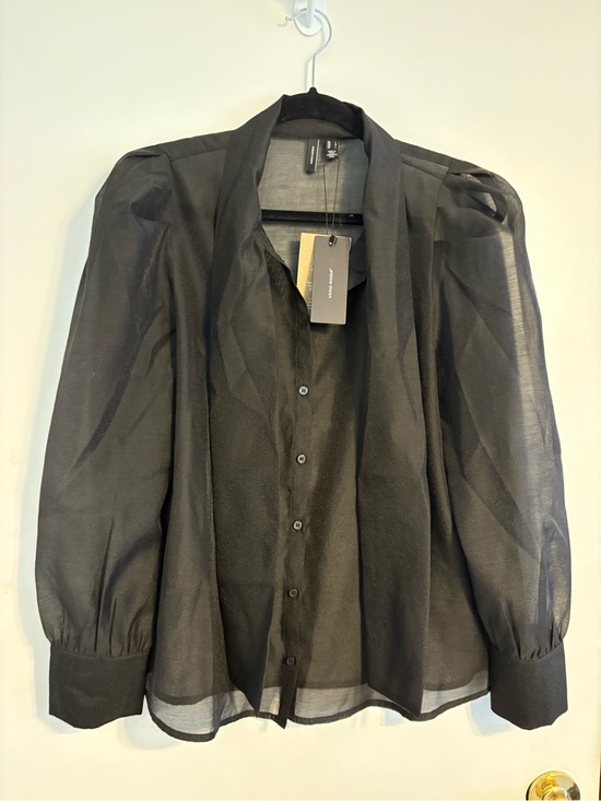 Vero Moda Tops - Vero Moda Black Semi-Sheer Button Blouse with Scarf Collar